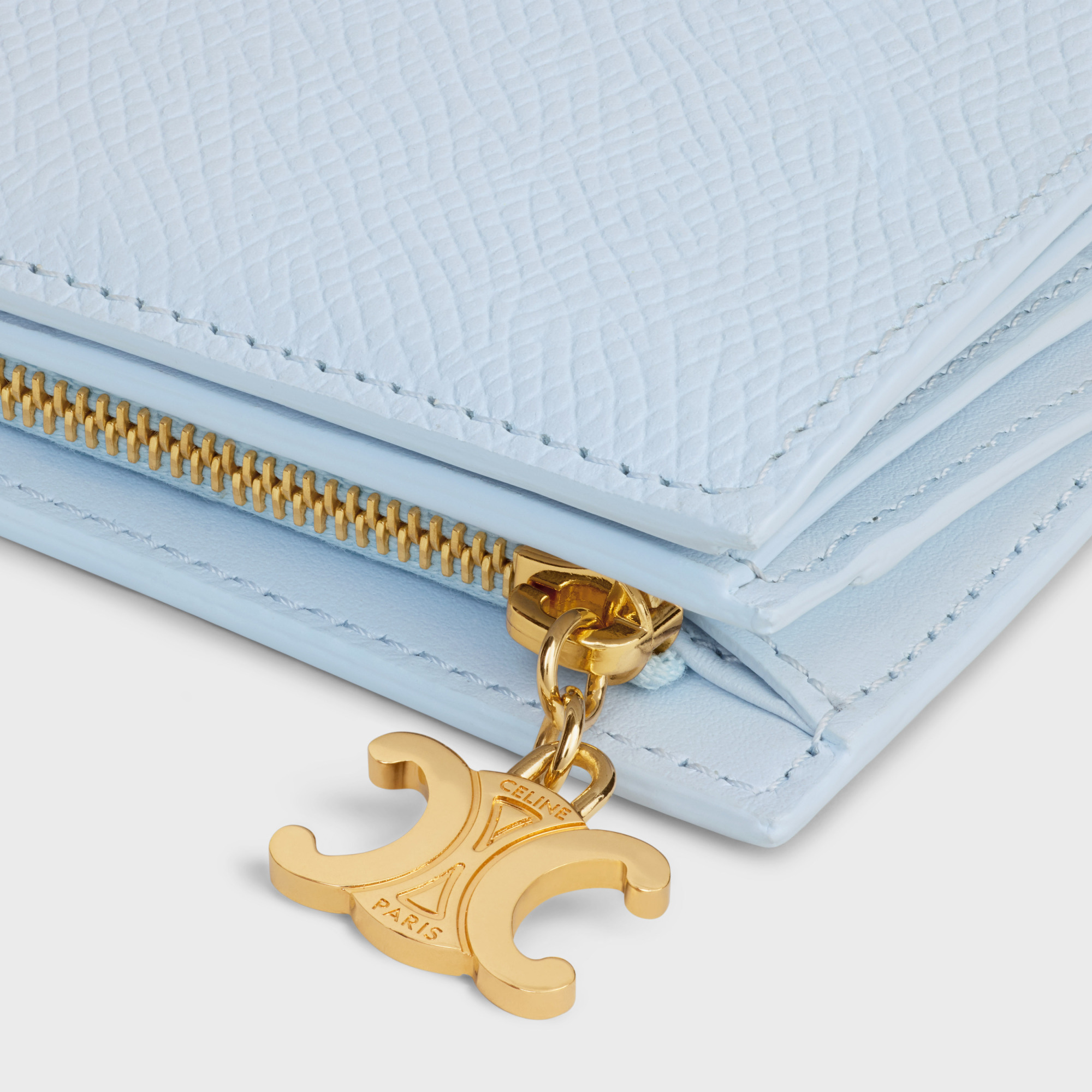 Celine Compact Wallet Triomphe Charms In Grained Calfskin In Blue
