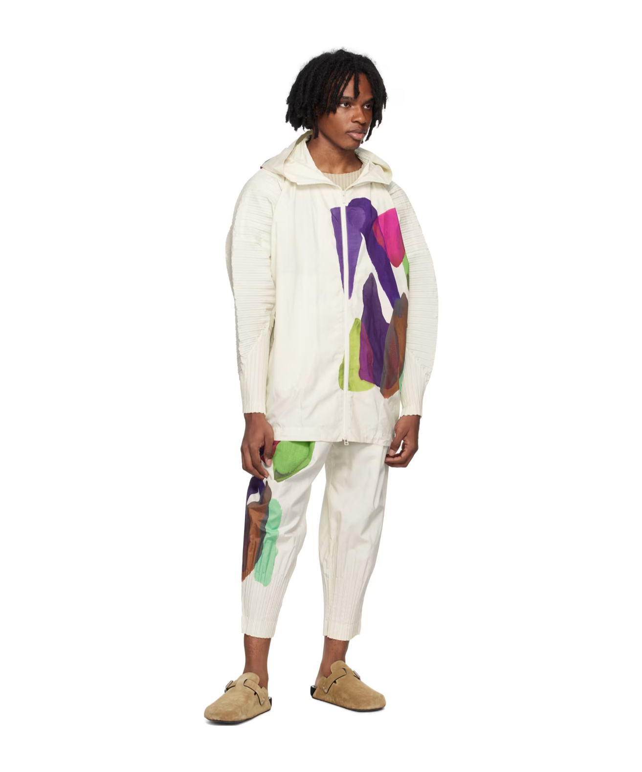 Issey Miyake Graphic Print Hooded Jacket In White