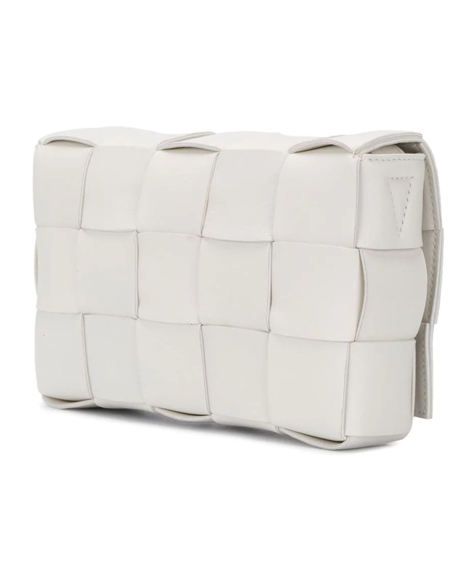 Bottega Veneta Cassette Small Intrecciato Leather Shoulder Bag In White
