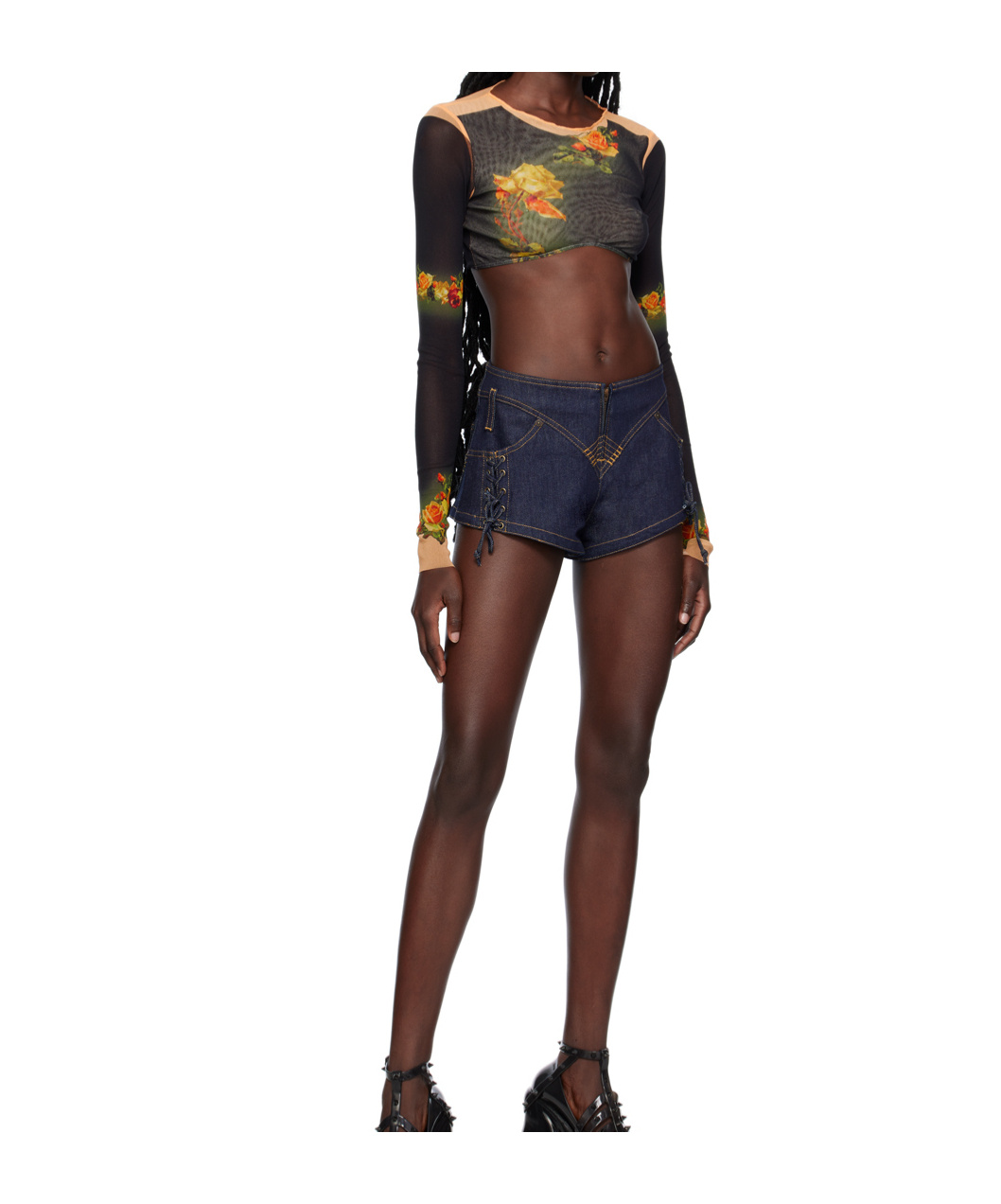 Jean Paul Gaultier Womens Beige Black Floral-print Slim-fit Woven Top In Black