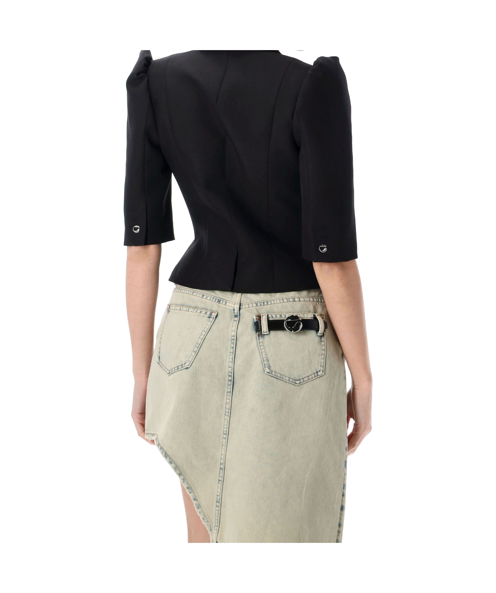 Coperni Cropped Slim-fit Tailored Jacket With Puff Sleeves In Black