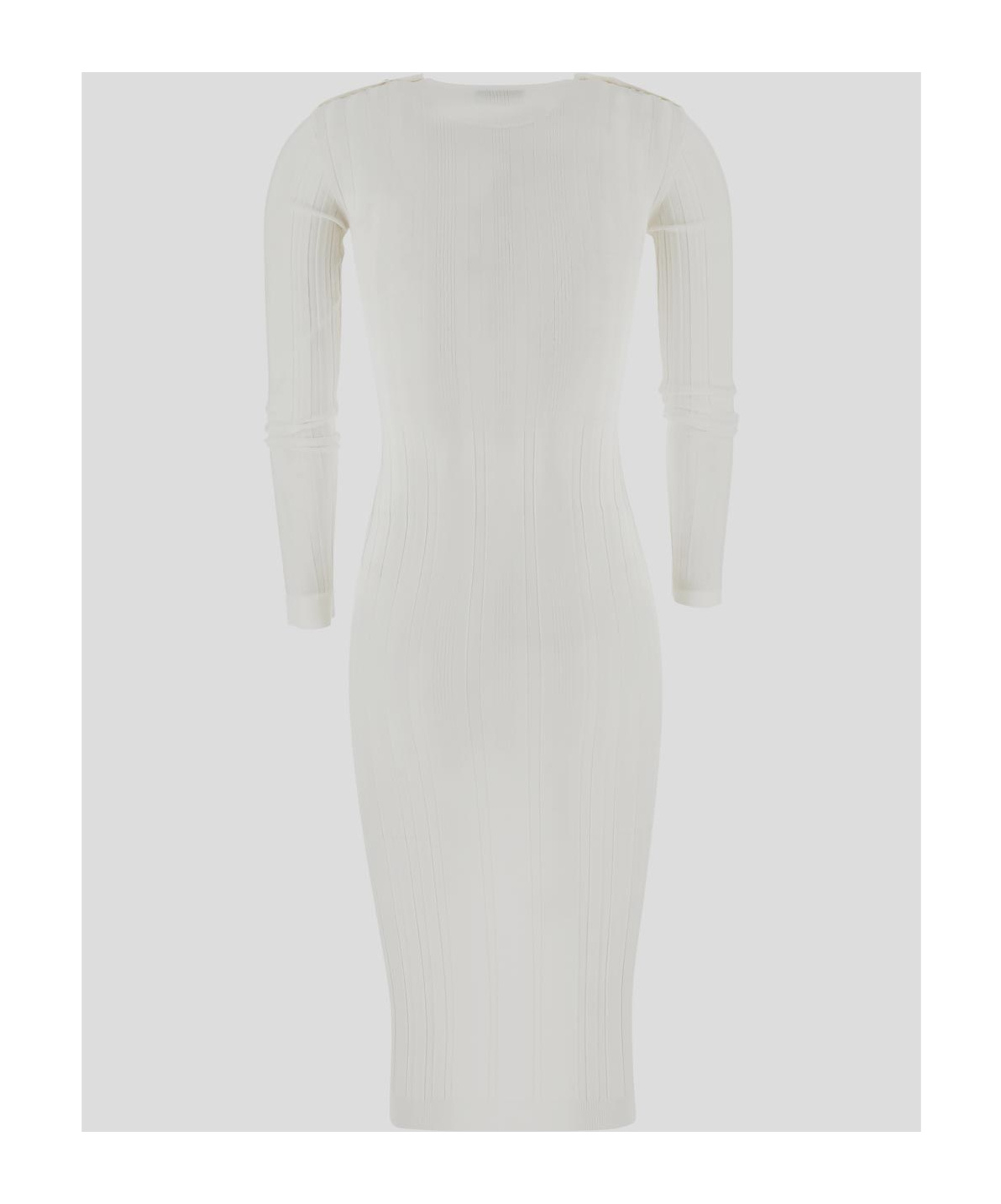 Shop Elisabetta Franchi Ribbed-knit Midi Dress In White