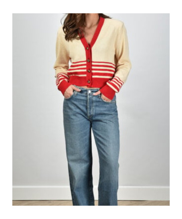 Golden Goose Beige Cardigan With Red Stripes In Nude