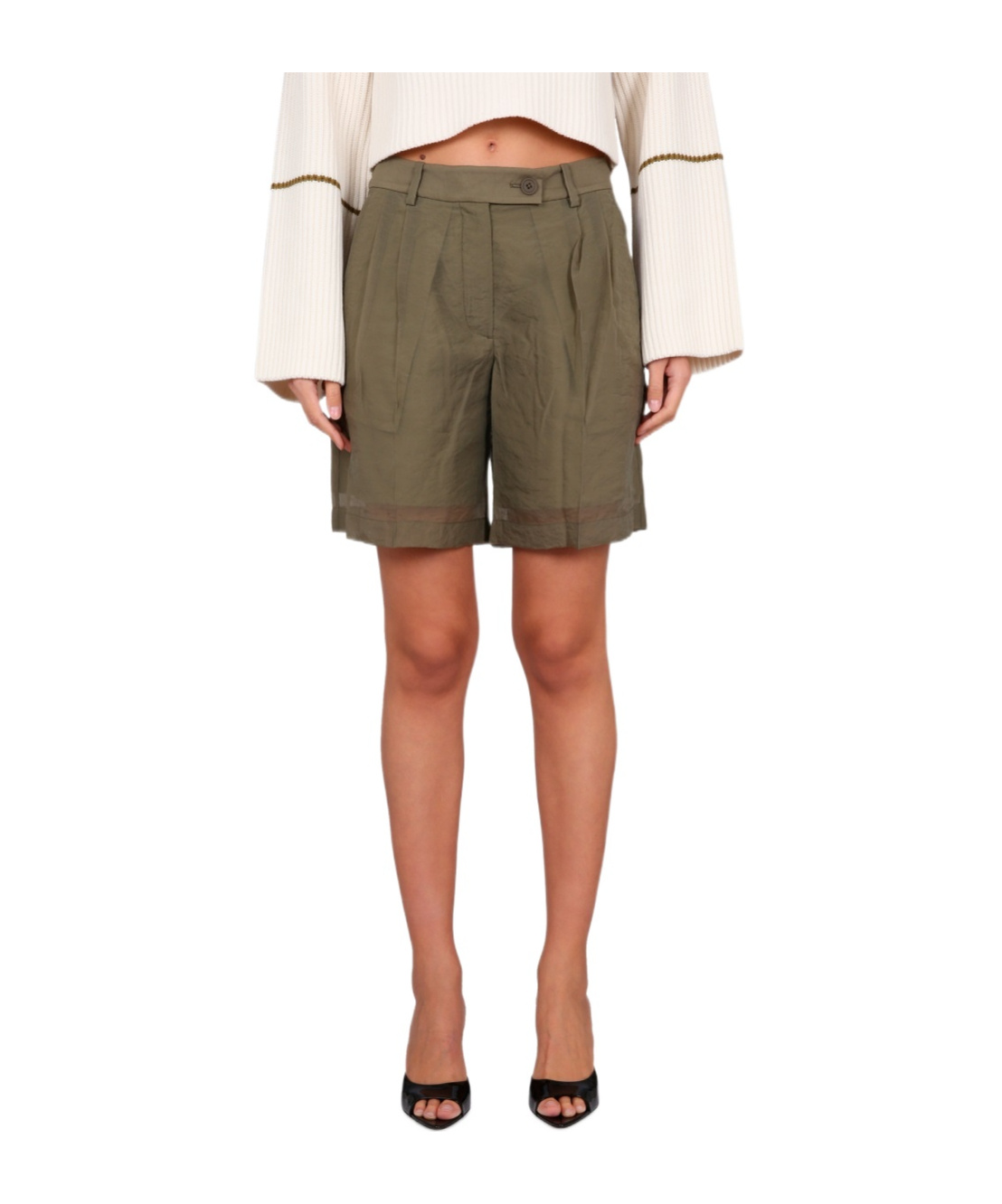 Helmut Lang Mini Short With Zip And Button Closure In Green