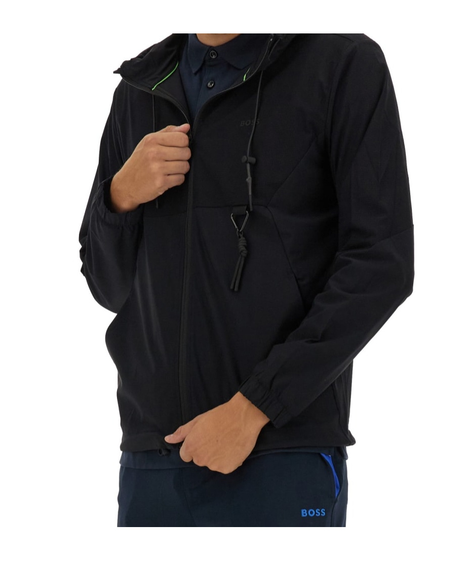 Hugo Boss Regular-fit Zip-up Hoodie With Quick-dry Performance In Black