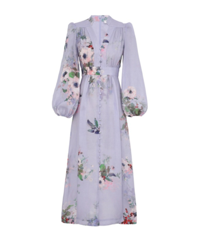 Zimmermann Everley Midi Light Blue Multicolor Dress In Gray