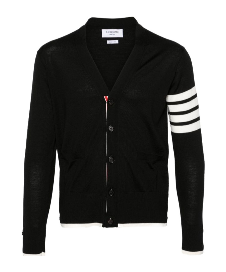 Thom Browne 4-bar Cotton Cardigan For In Black