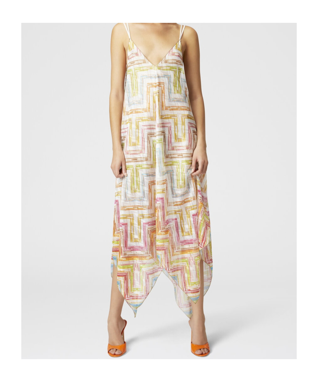 Missoni Long Cover-up Dress In Printed Tulle With Scarf Bottom