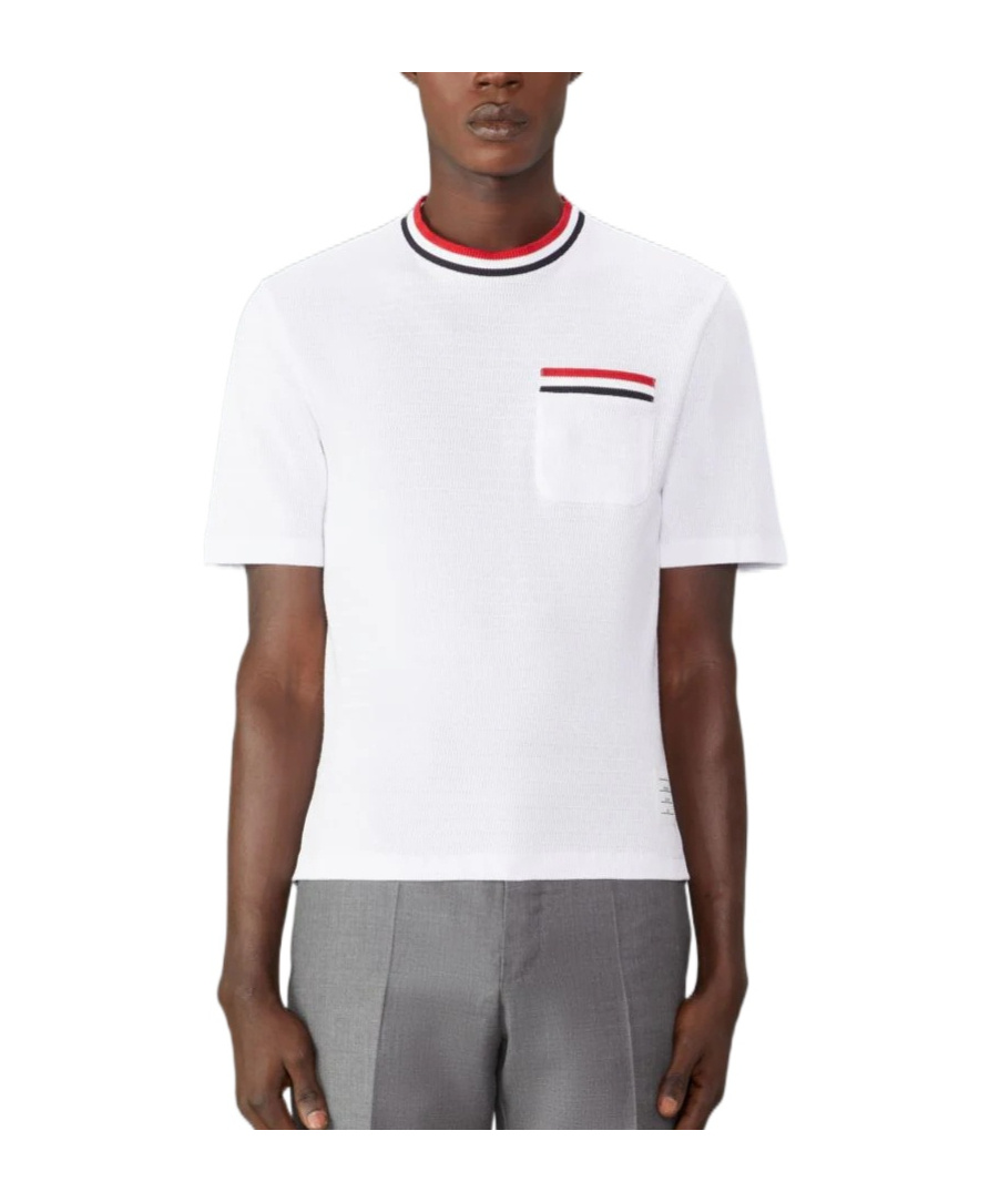 Thom Browne Rwb-stripe Cotton Pocket T-shirt White