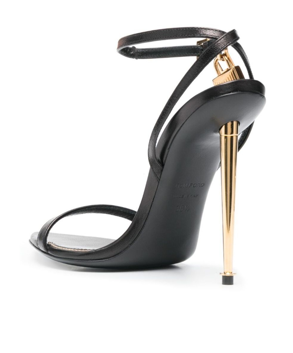 Tom Ford Black Sandals With Metal Heel And Padlock In Leather Woman In Black