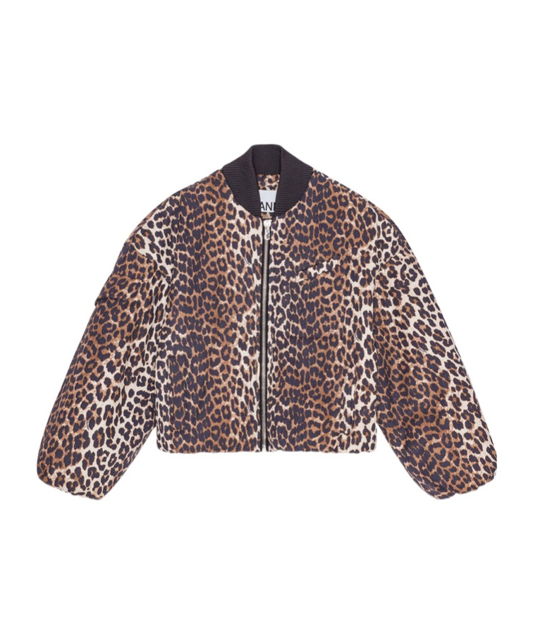 Ganni Printed Canvas Bomber Jacket Leopard In Brown