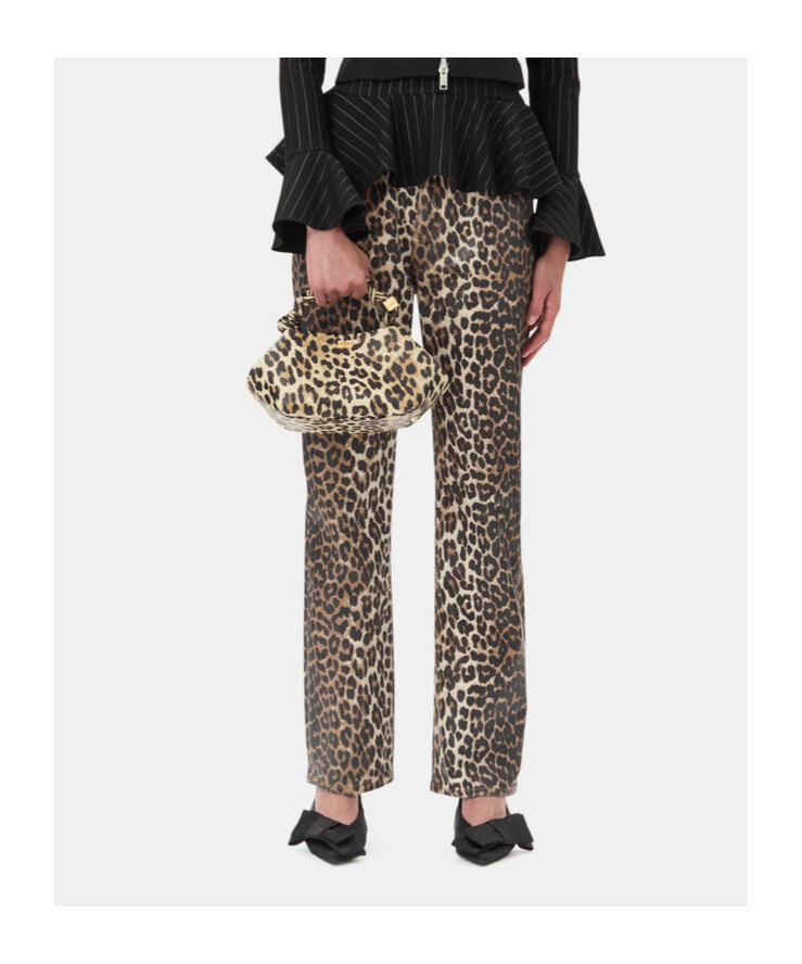 Ganni Leopard Print Jeans In Multicolor