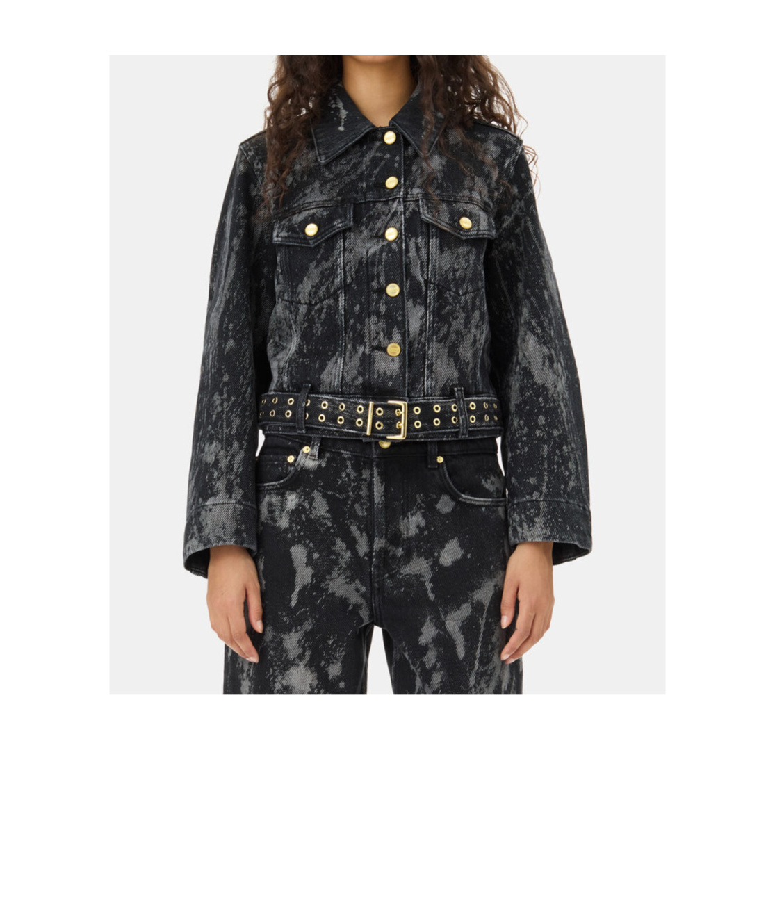 Ganni Washed Denim Belted Jacket In Black