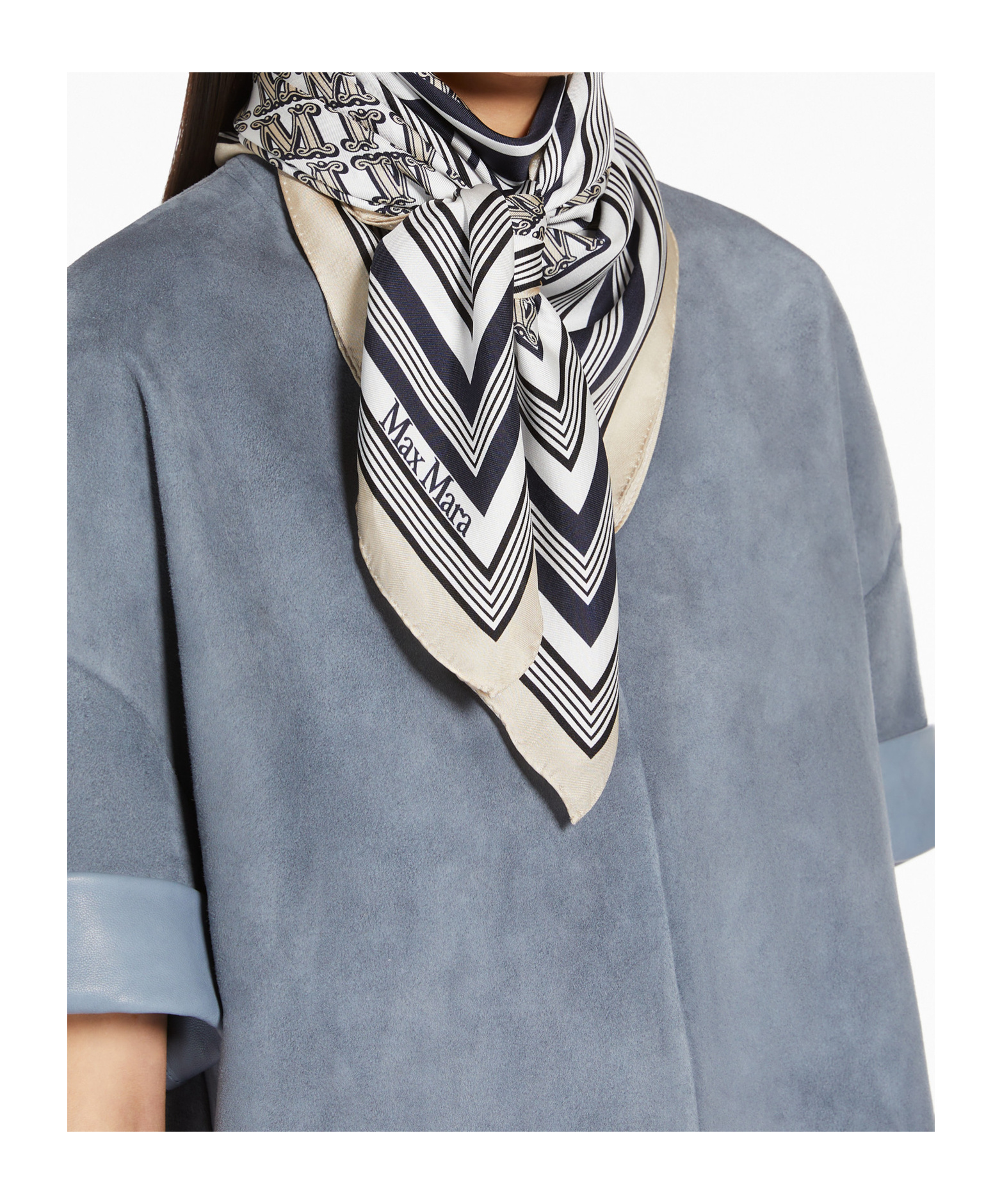 Max Mara Printed Silk Scarf In Gray