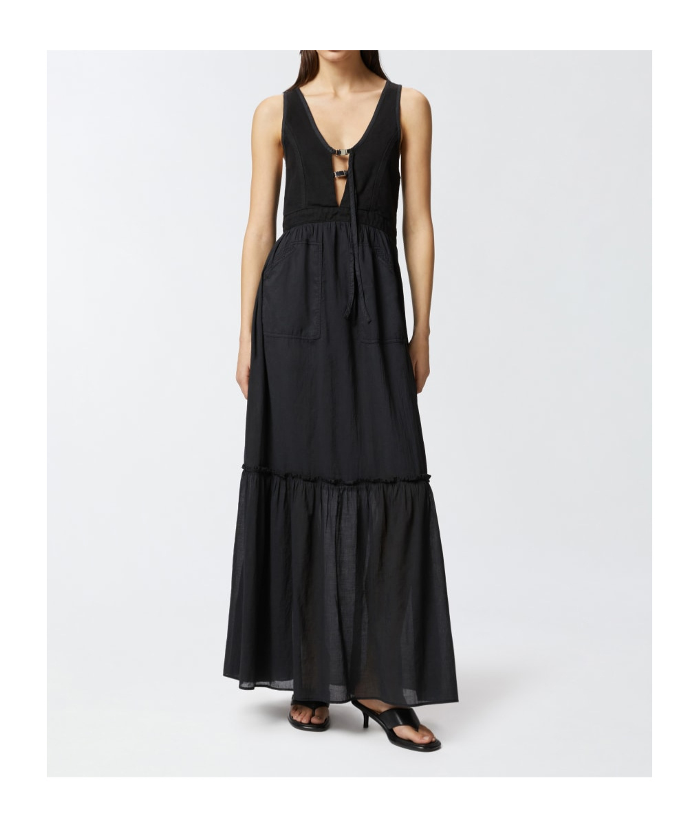 Pinko Long Sleeveless Cotton Dress With Neckline In Multi