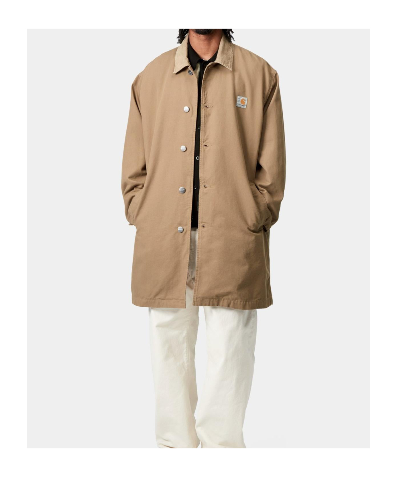 Carhartt Long Sleeve Collared Coat Front Pockets In Brown