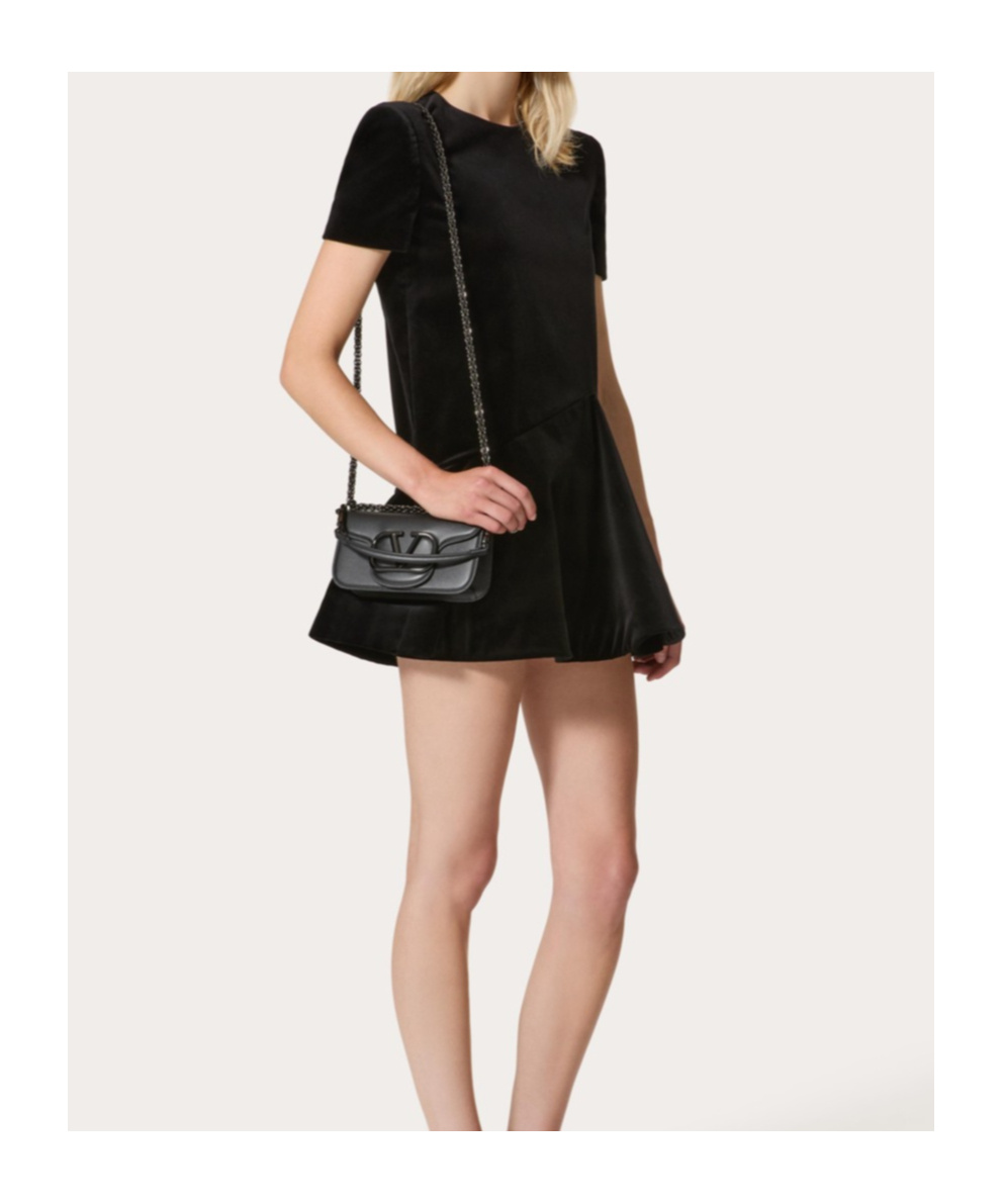 Valentino Asymmetric-hem Crewneck Dress In Black