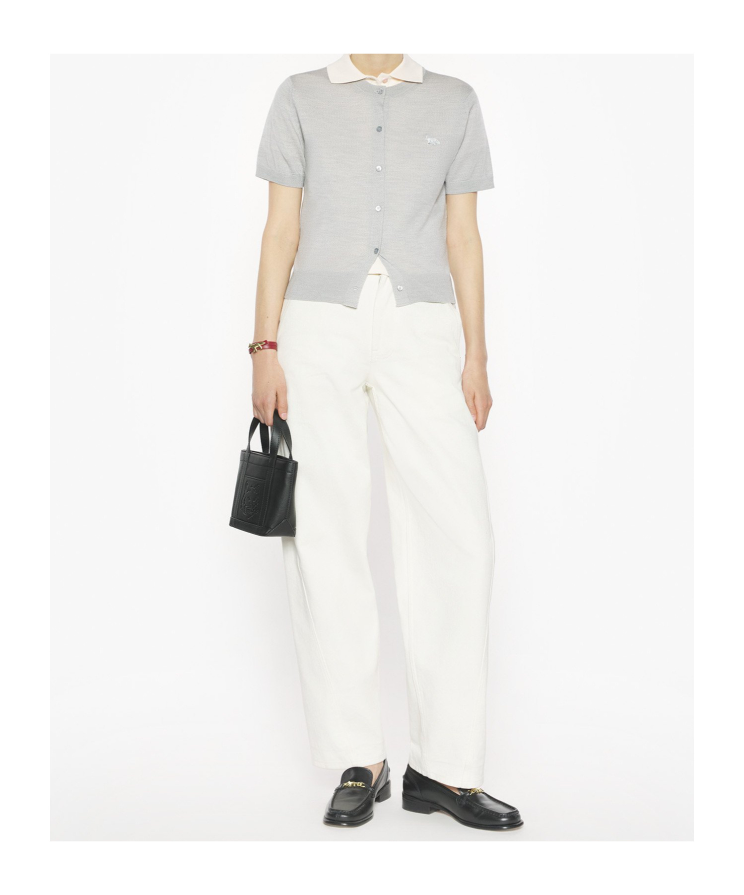 Maison Kitsuné Baby Fox-embroidered Short-sleeve Cardigan In Gray