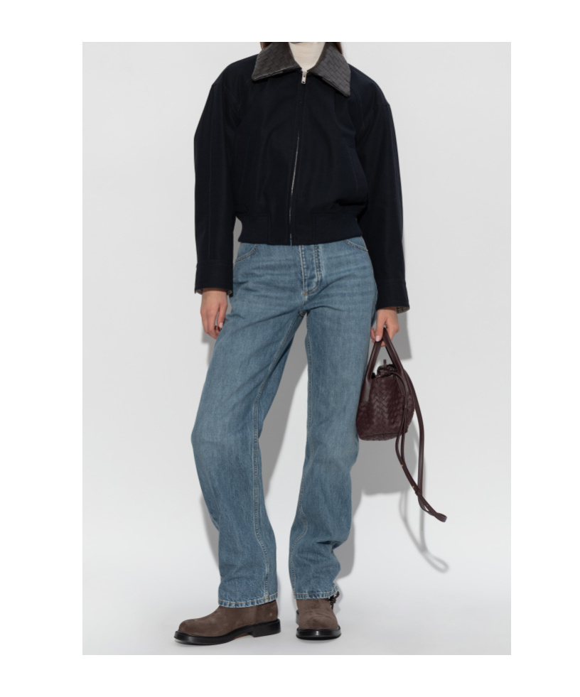 Bottega Veneta Leather-trimmed Cotton Twill Blouson Jacket In Blue