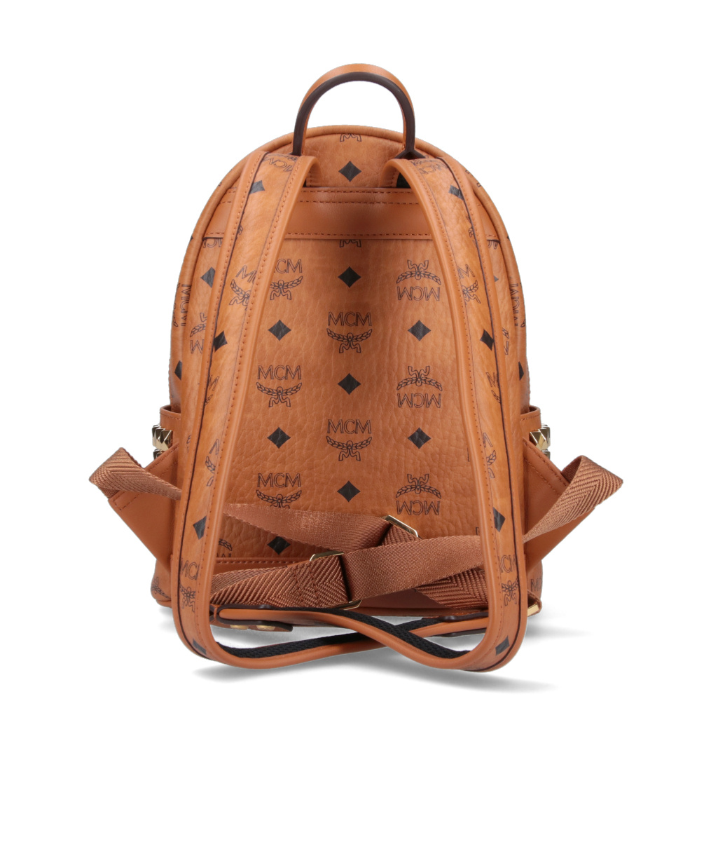 Mcm Stark Side Studs Zipped Backpack In Brown