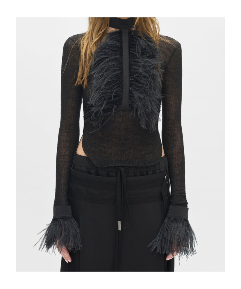 Ann Demeulemeester Vaya Cuffs With Frisee Feather In Black