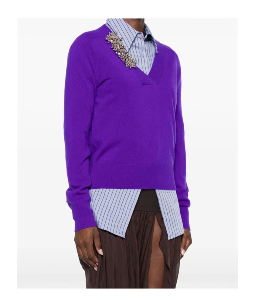 Dries Van Noten Cashmere Sweater Featuring Brooch Embellishment In Purple