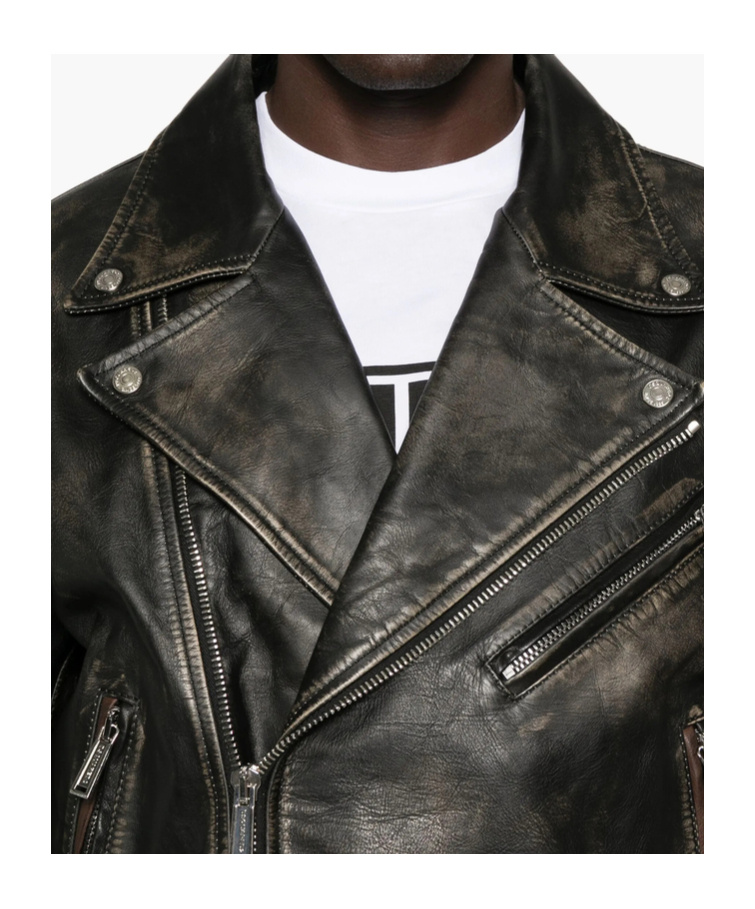 Dsquared2 Belted Leather Biker Jacket In Black