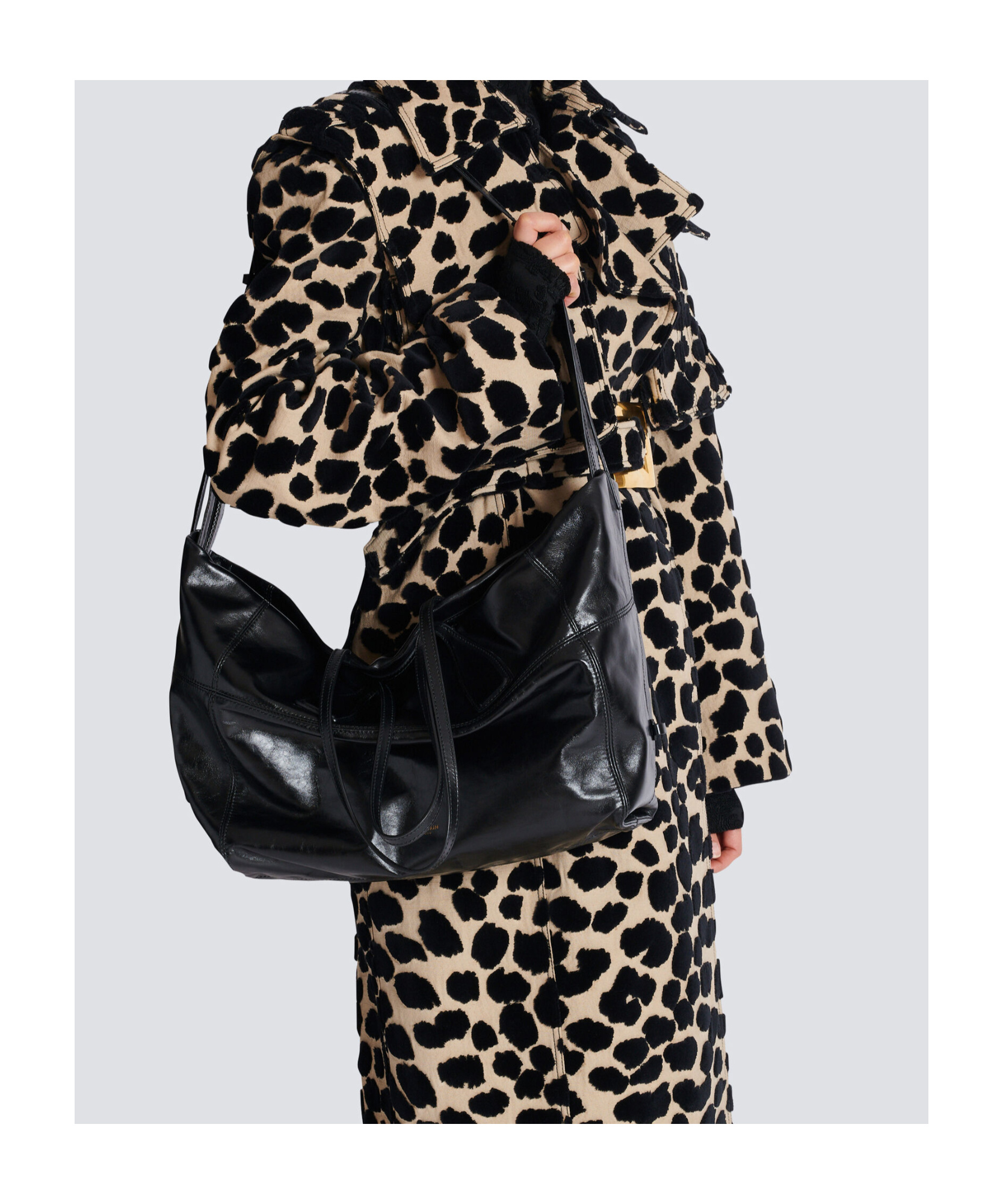 Balmain Track Shiny Leather Tote Bag