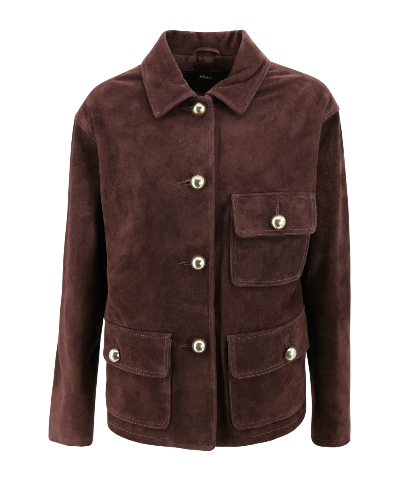 Arma Gold-button Flap-pocket Jacket In Brown