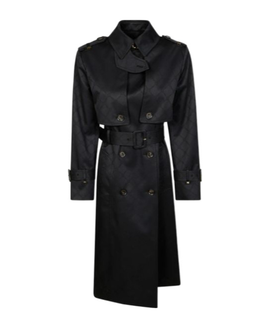 Shop Elisabetta Franchi Jacquard Trench Coat In Black