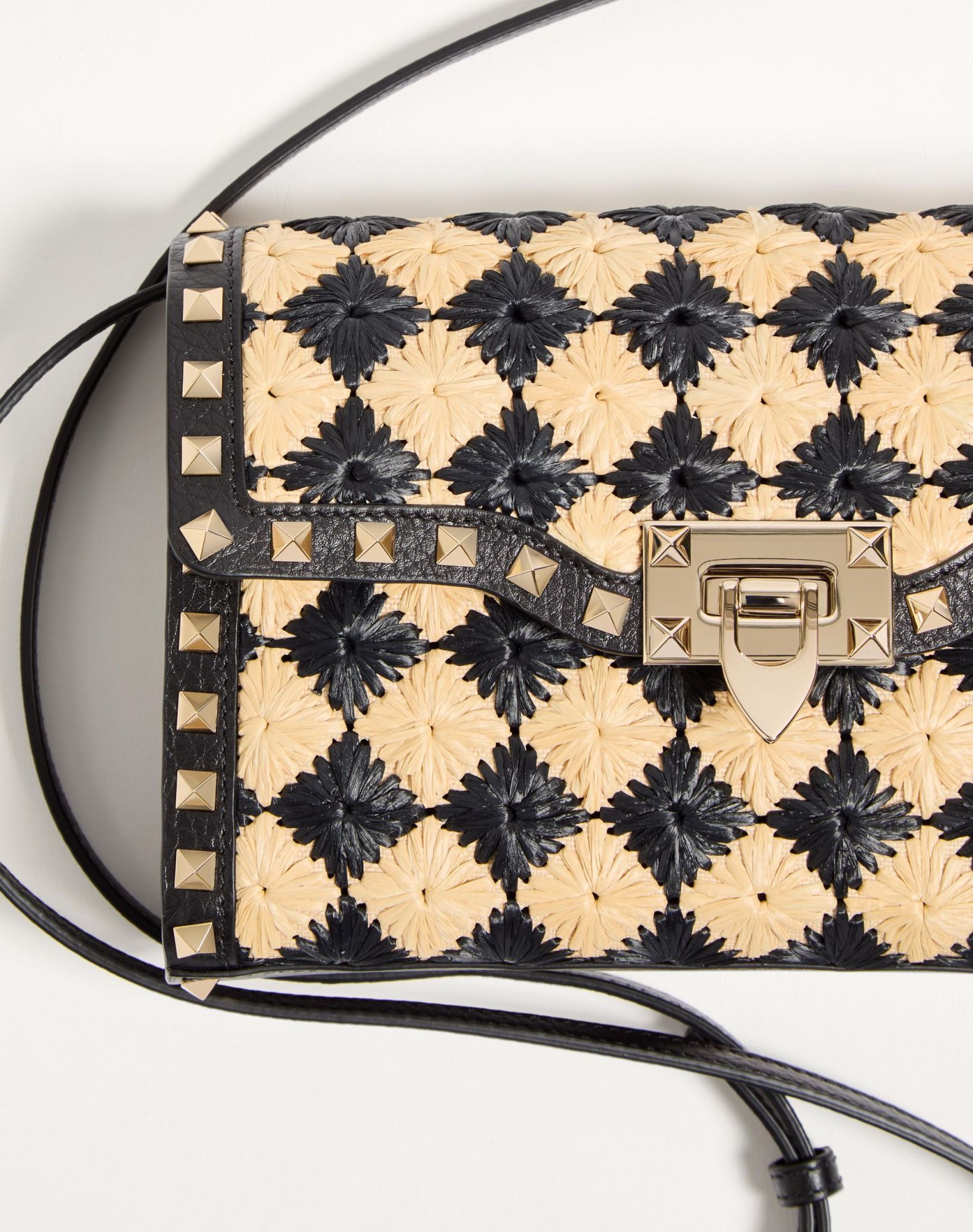 Valentino Rockstud Embroidery Synthetic Lafite Small Shoulder Bag In Nude