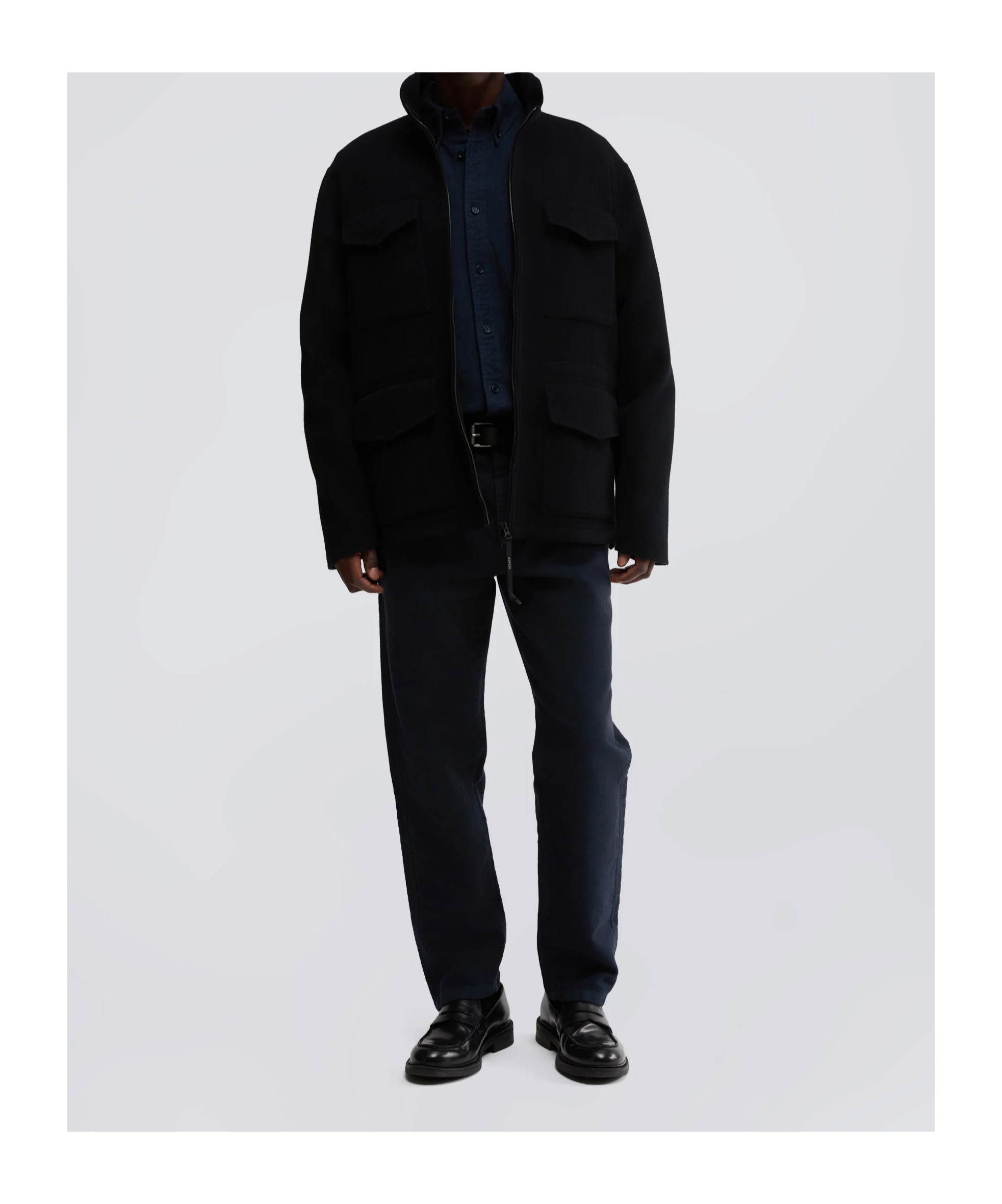 Aspesi Structured Front Zipper Jacket With Stand Collar In Black