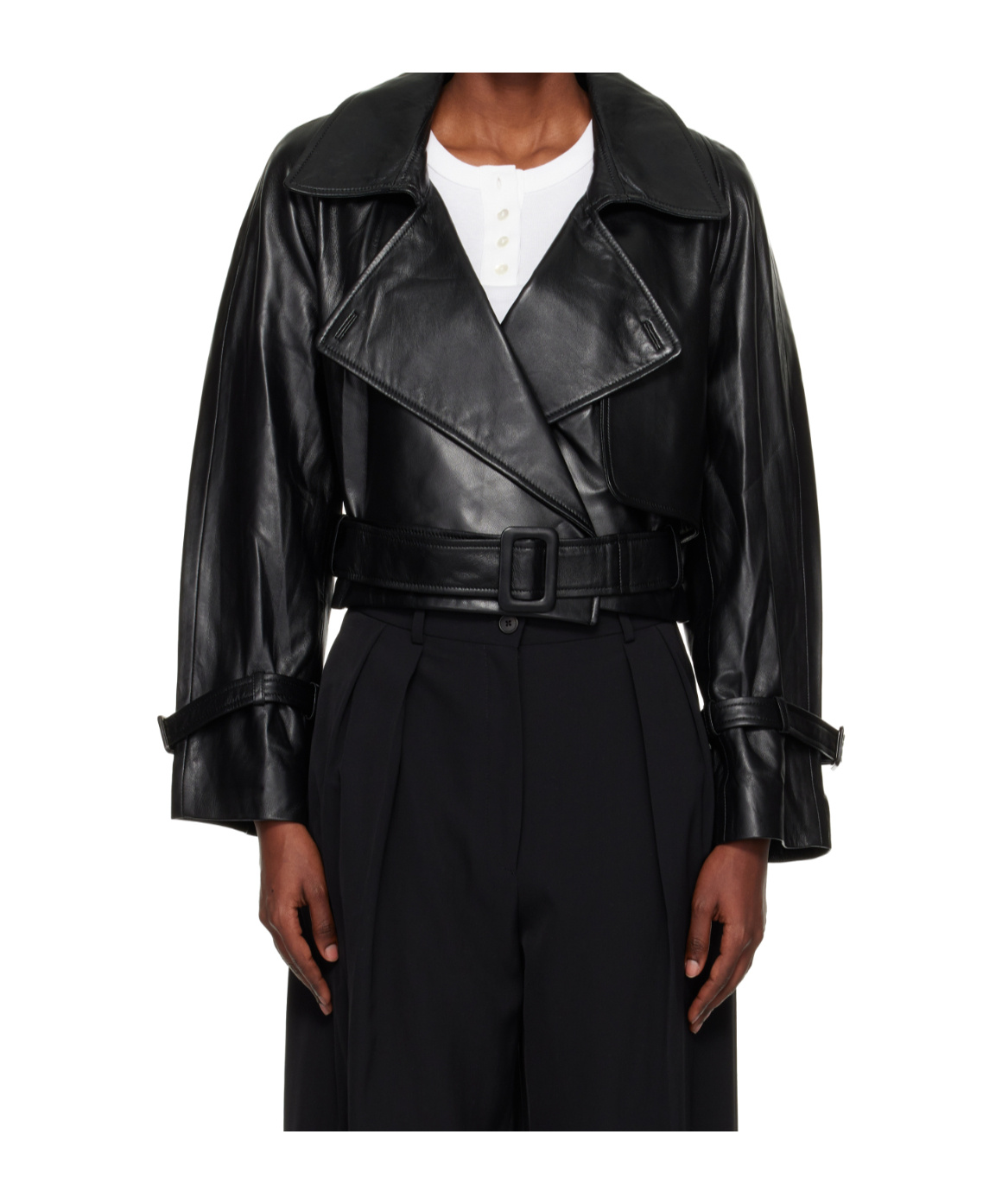 Nour Hammour Hatti Cropped Leather Jacket In Brown