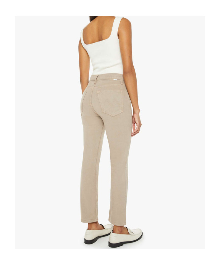 Mother Straight Trousers With Embroidered Detail And Pockets In Nude