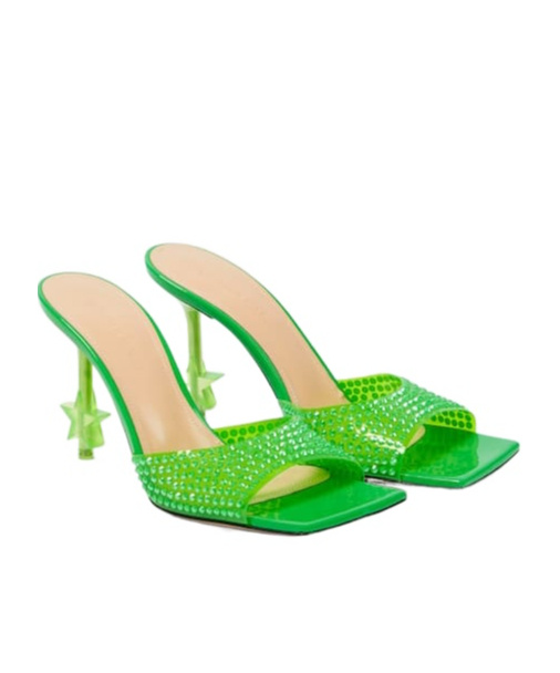 Machmach Star Crystal-embellished Pvc Mules In Green