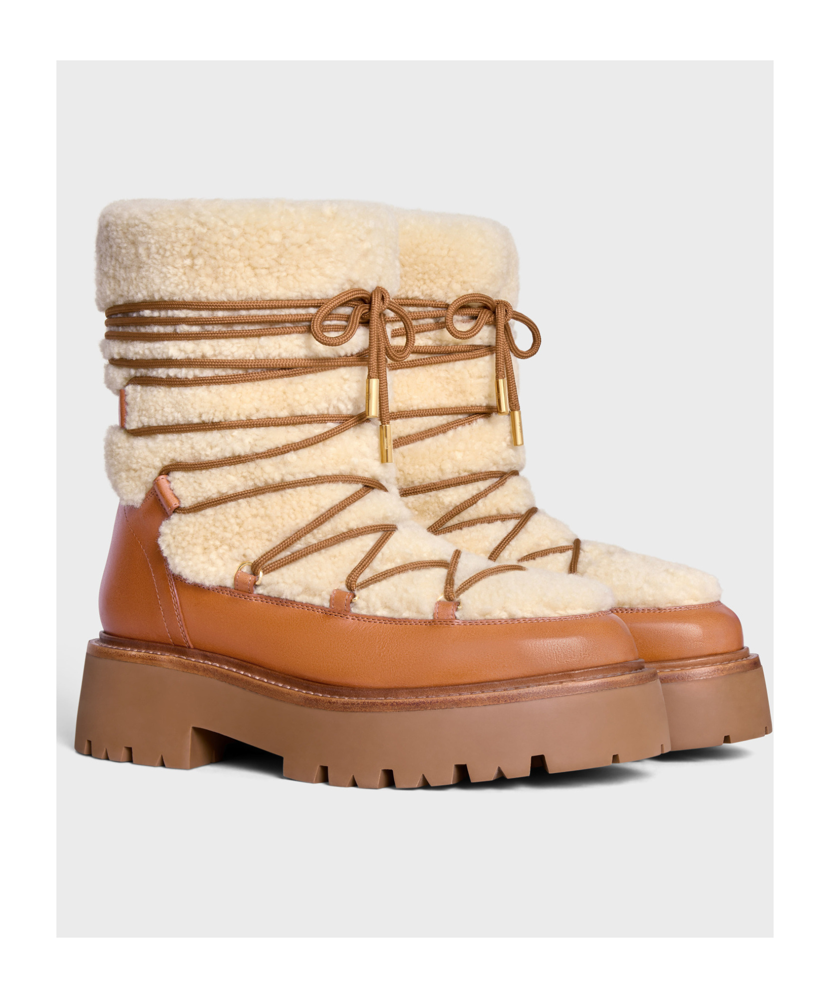 Celine Wool And Calfskin Laced Boots In Brown