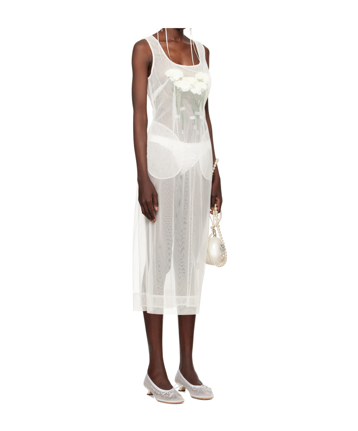 Simone Rocha Ssense Exclusive Bridal Capsule Carnation Dart Midi Dress In White