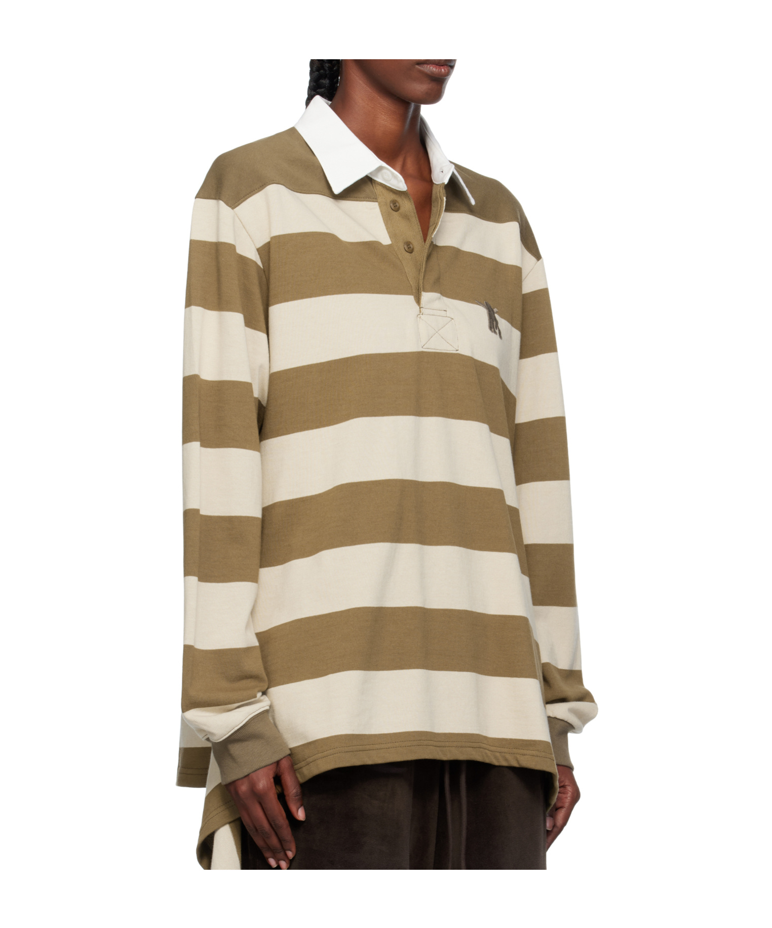 Open Yy Striped Rugby Polo Shirt In Brown