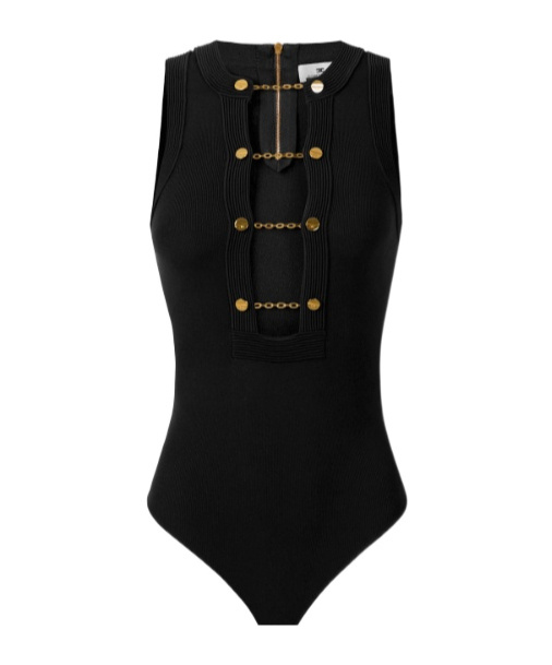 Elisabetta Franchi Viscose Knit Bodysuit With Jewel Cufflinks In Black