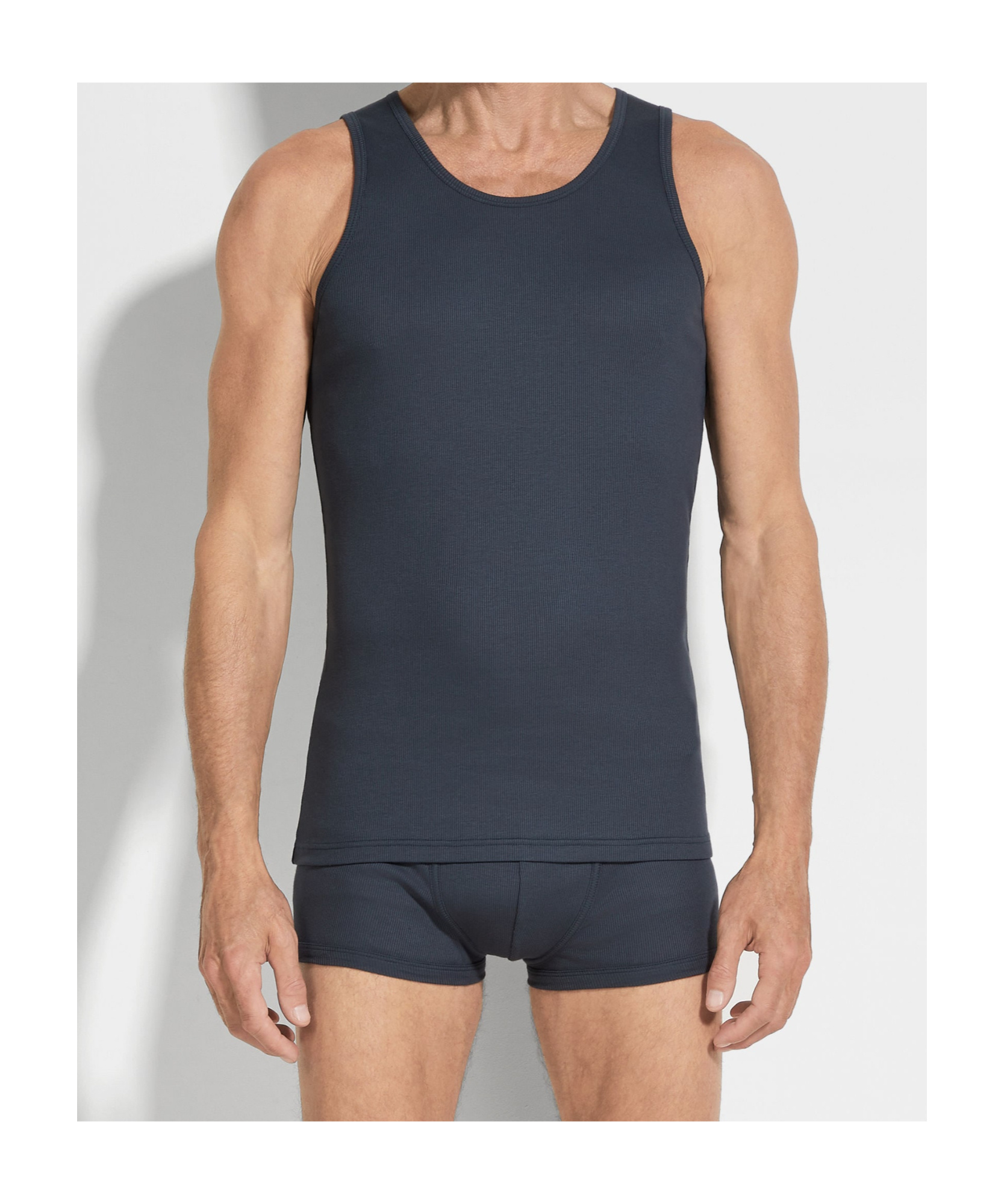 Zegna Blue Cotton Blend Tank Top In Blue