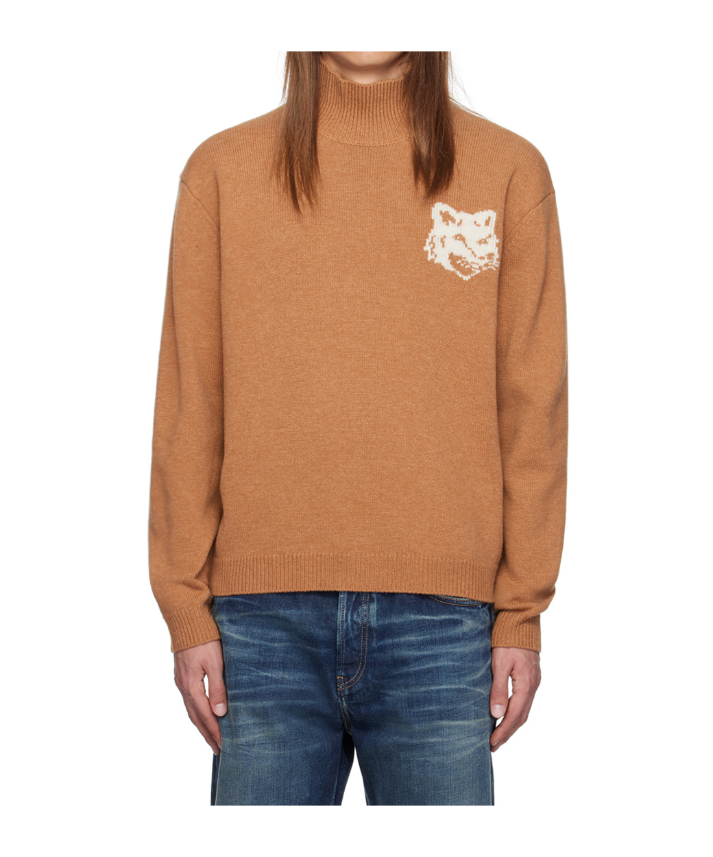 Maison Kitsuné High-neck Knitted Sweater In Brown