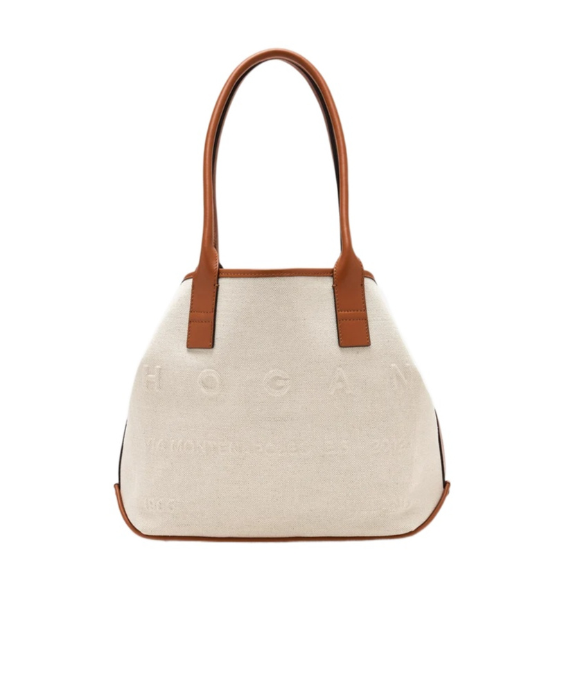 Hogan Embossed-logo Canvas Tote Bag In Neutral
