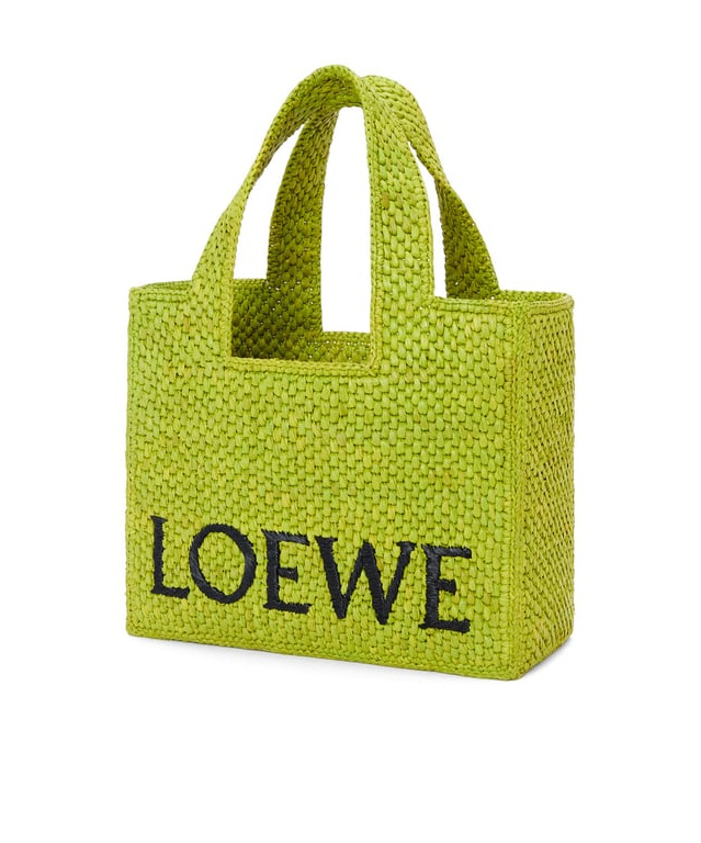 Loewe X Paula's Ibiza Font Logo Small Tote Bag In Raffia In Green
