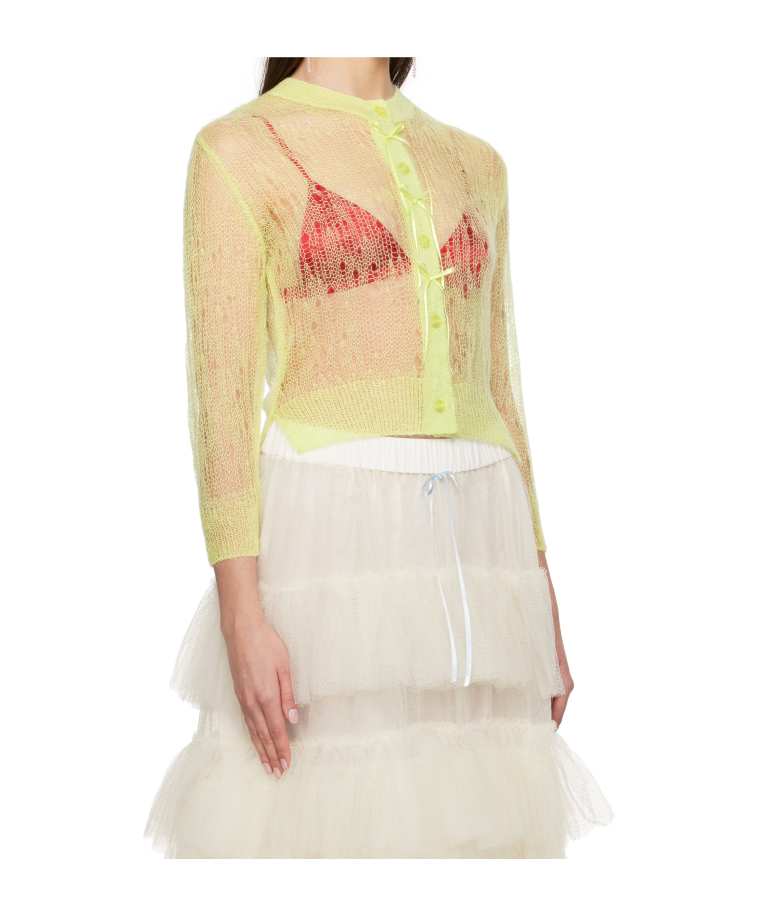 Simone Rocha Green Cropped Long Sleeve Cardigan In Nude