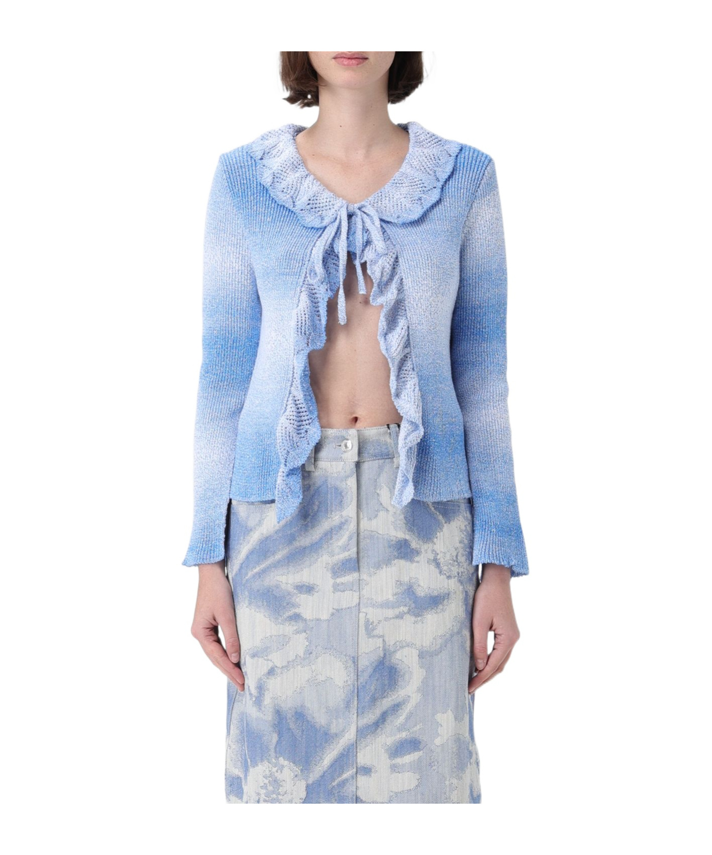 Msgm Frilled-detail Cardigan In Blue