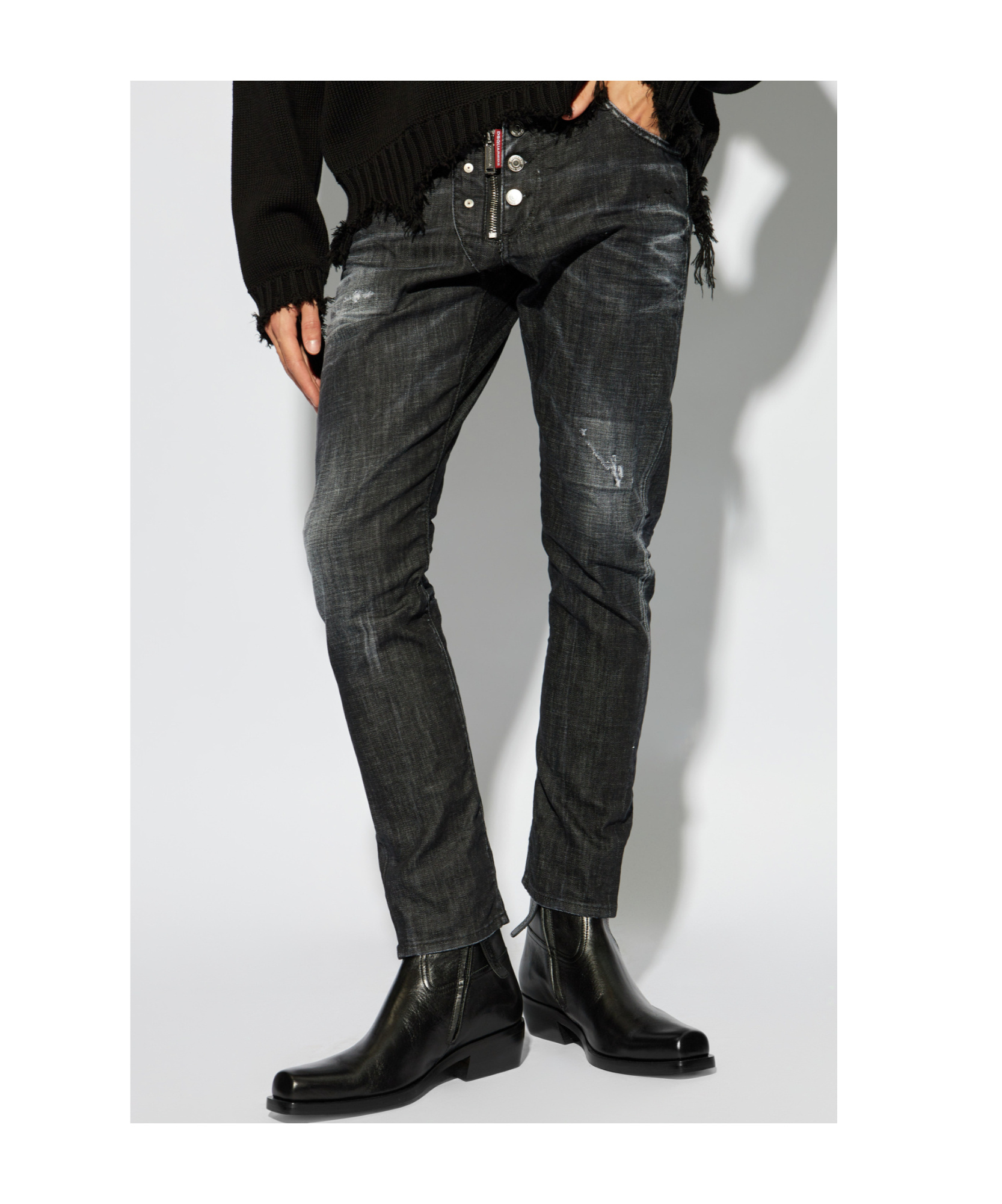Dsquared2 Zip Detail Distressed Denim Jeans In Black