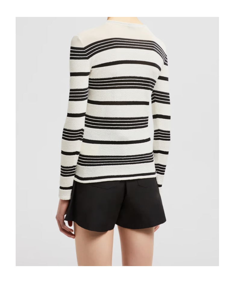 Moncler Classic Striped Maglie Sweater With Round Neckline In White