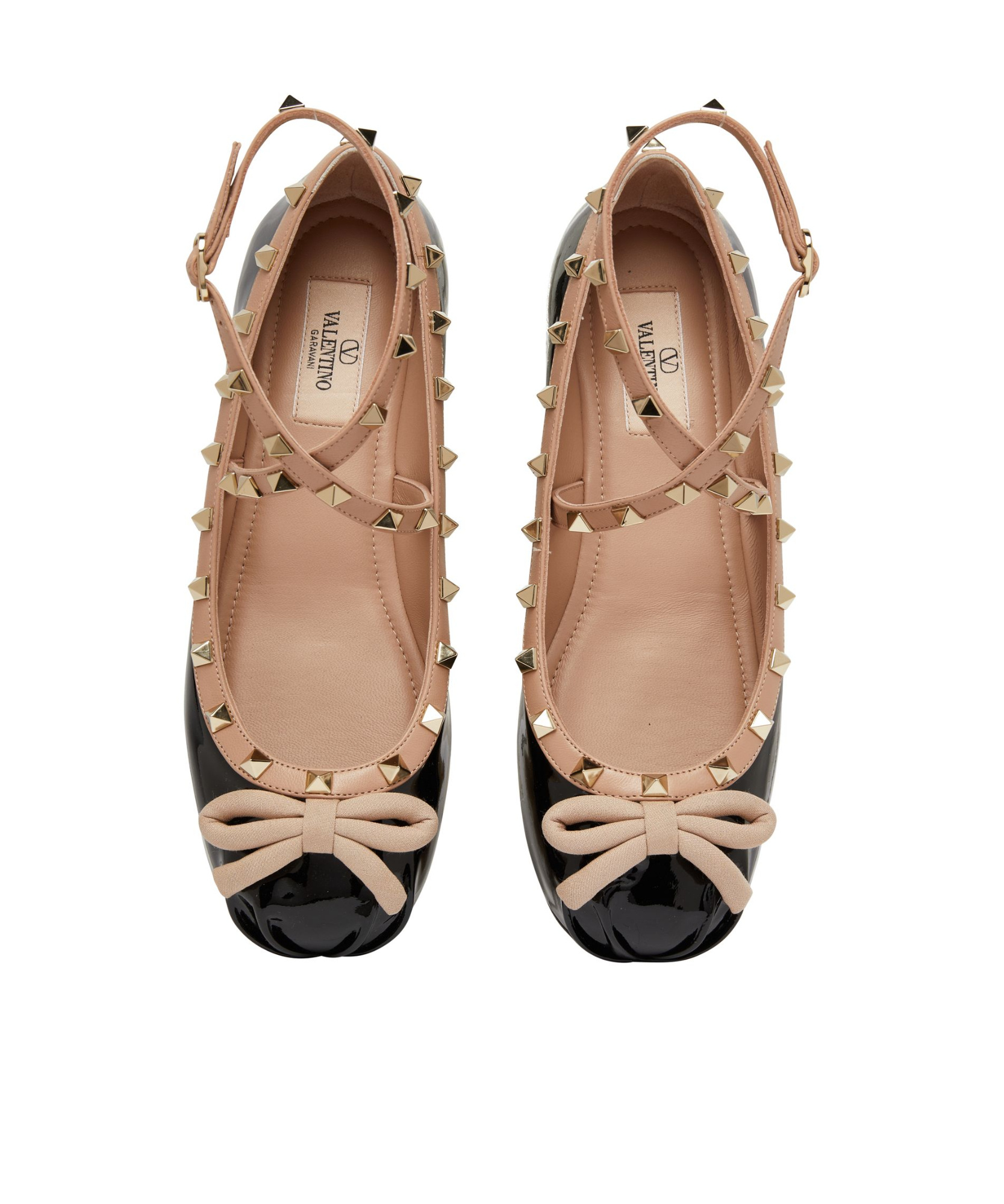 Shop Valentino Rockstud Flat Ballet Shoes In Black