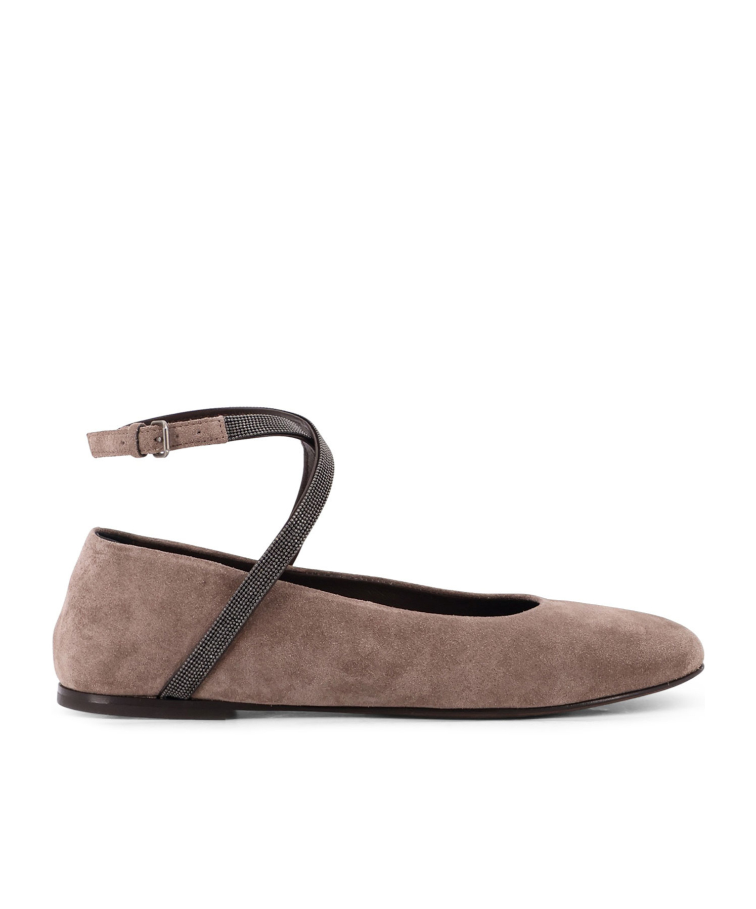 Brunello Cucinelli Suede Ballerinas With Monili Detail In Neutral