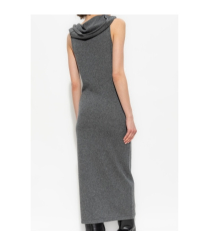 Attico Cowl-neck Buttoned Midi Dress In Gray